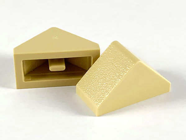 Brick Sloped 45° 2 x 1 Double with Ovoid Bottom Pin in Tan