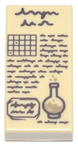 Tile 1 x 2 with Parchment, Flask, Notes print in Tan