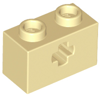 Technic Brick 1 x 2 with Axle Hole Type 1 [+ Opening] and Bottom Ridges in Tan