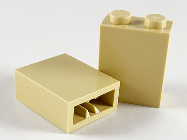 Brick 1 x 2 x 2 with Inside Axle Holder in Tan