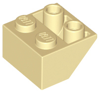 Brick Sloped Inverted 45° 2 x 2 [Ovoid Bottom Pin, Bar-sized Stud Holes] in Tan