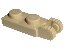 Hinge Plate 1 x 2 Locking with 2 Fingers On End, with Groove, 9 Teeth in Tan