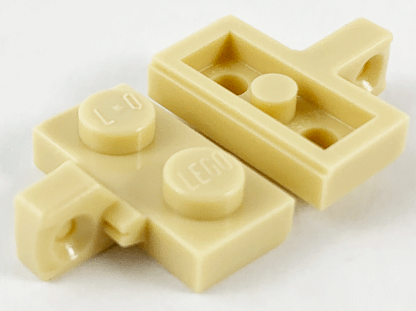 Hinge Plate 1 x 2 Locking with 1 Finger on Side, with Groove in Tan