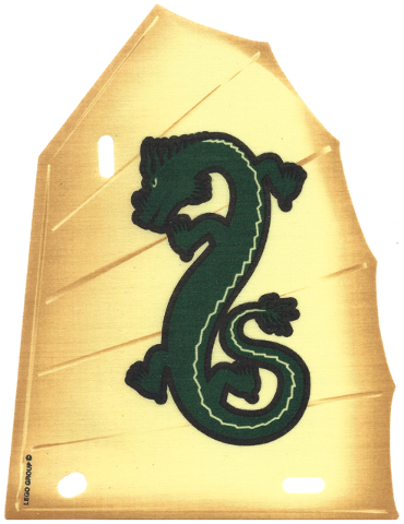 Sail, Angular, Junk with Green Oriental Dragon Print in Tan