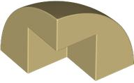 Brick Round Corner, Curved 2 x 2 x 1 2/3 Quarter Dome with 1 Cutout in Tan