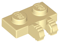 Hinge Plate 1 x 2 Locking with 2 Fingers on Side, 7 Teeth in Tan