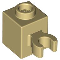 Brick Special 1 x 1 with Clip Vertical [Open O Clip, Hollow Stud] in Tan
