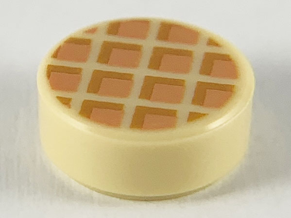 Tile Round 1 x 1 with Waffle, Dark Orange Edges print in Tan