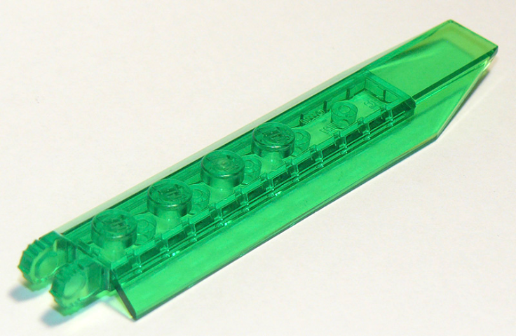 Hinge Plate 1 x 8 Locking with Angled Side Extensions, Rounded Plate Underside, 9 Teeth in Trans-Green