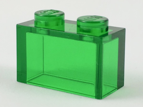 Brick 1 x 2 without Bottom Tube in Trans-Green