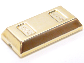 Tile Special 1 x 2 with Sloped Walls AKA Money / Gold Bar [Ingot] in Chrome Gold