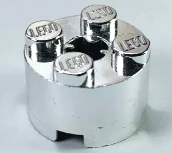 Brick Round 2 x 2 with Axle Hole in Chrome Silver