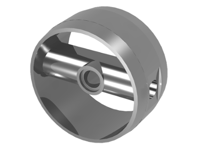 Technic Cylinder 4 x 4 with Pin Holes and Centre Bar, Closed Sides on Bar in Chrome Silver