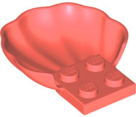 Animal Body Part, Clam / Scallop Half Shell with 4 Studs in Coral