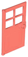 Door 1 x 4 x 6 with 4 Panes and Stud Handle in Coral