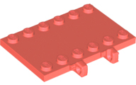 Hinge Plate 4 x 6 with Two 1 x 6 Studs and Recessed 2 x 6 Middle in Coral