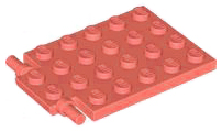 Plate Special 4 x 6 with Trap Door Hinge [Long Pins] in Coral