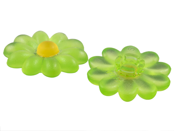Clikits Icon, Flower 2 x 2 Large, 10 Petals with Pin, Trans-Yellow Center Cabochon in Trans-Light Bright Green