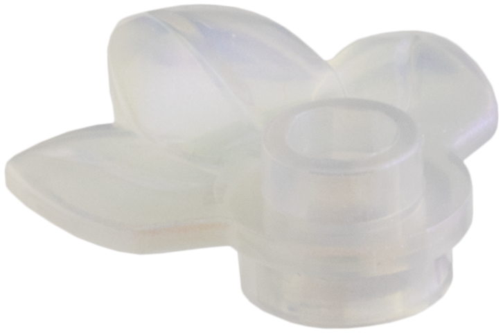 Plant, Plate 1 x 1 Round with 3 Leaves in Satin Trans-Clear