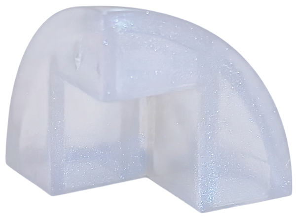 Brick Round Corner, Curved 2 x 2 x 1 2/3 Quarter Dome with 1 Cutout in Satin Trans-Clear