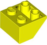 Brick Sloped Inverted 45° 2 x 2 [Ovoid Bottom Pin, Bar-sized Stud Holes] in Neon Yellow