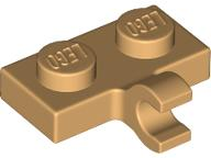 Plate Special 1 x 2 with Clip Horizontal on Side in Medium Tan