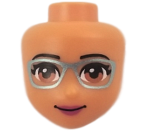 Mini Doll, Head Friends with Medium Nougat Eyes, Metallic Light Blue Glasses, Magenta Lips, and Closed Mouth Pattern, Nougat
