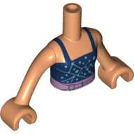 Torso Mini Doll Girl Dark Blue Halter Top with Star Constellations and Heart Pattern, Nougat Arms with Hands, Nougat