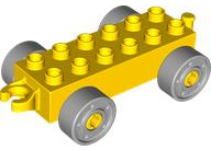 Duplo Car Base 2 x 6 with Fake Bolts, Open Hitch End and Light Bluish Gray Wheels in Yellow