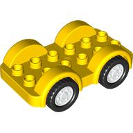 Duplo Car Base 2 x 6 - 4 White Wheels with Black Tires on 4 Fixed Axles in Yellow