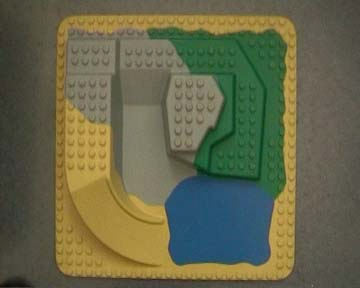 Duplo Baseplate Raised 24 x 24 Four Levels, Light Gray 'Mountain', Blue Pond, Green Hills, Light Yellow Slide in Yellow