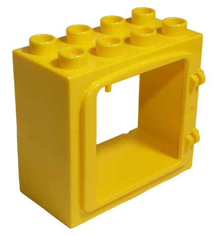 Duplo Door / Window Frame with Raised Door Outline, Completely Open Back in Yellow