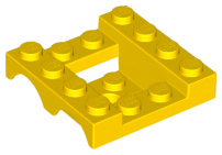 Vehicle Base 4 x 4 x 1 1/3 with Wheel Arches, 2 x 2 Recessed Center and Hole in Yellow