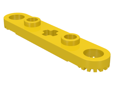 Technic Plate 1 x 5 with Toothed Ends, 2 Studs and Center Axle Hole in Yellow