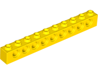 Technic Brick 1 x 10 [9 Pin Holes] in Yellow