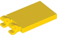 Tile Special 2 x 3 with 2 Clips without Tab between Clips in Yellow