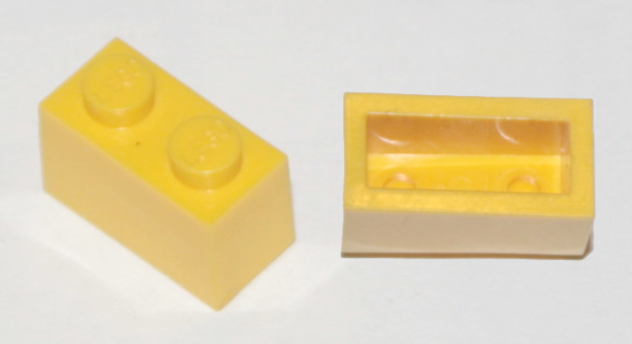 Brick 1 x 2 without Bottom Tube in Yellow