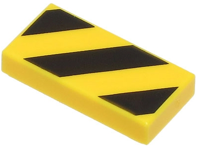 Tile 1 x 2 with Black Diagonal Stripes, Small Yellow Corner Triangles Print in Yellow