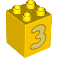 Duplo Brick 2 x 2 x 2 with Bright Light Yellow '3' Print in Yellow