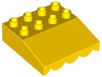 Duplo Roofpiece Slope 33 4 x 4 with Awning Overhang with 9 Bottom Tubes in Yellow