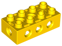 Duplo Toolo Brick 2 x 4 with Holes on Sides and Top and 1 Screw in Top in Yellow