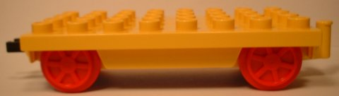 Duplo Train Base 4 x 8 with Red Wheels, and Moveable Hook in Yellow