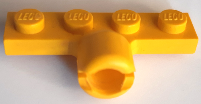 Plate Special 1 x 4 with Towball Socket, Long, 2 Slots in Yellow