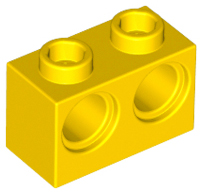 Technic Brick 1 x 2 [2 Pin Holes] in Yellow