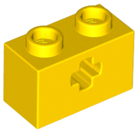 Technic Brick 1 x 2 with Axle Hole Type 1 [+ Opening] and Bottom Ridges in Yellow