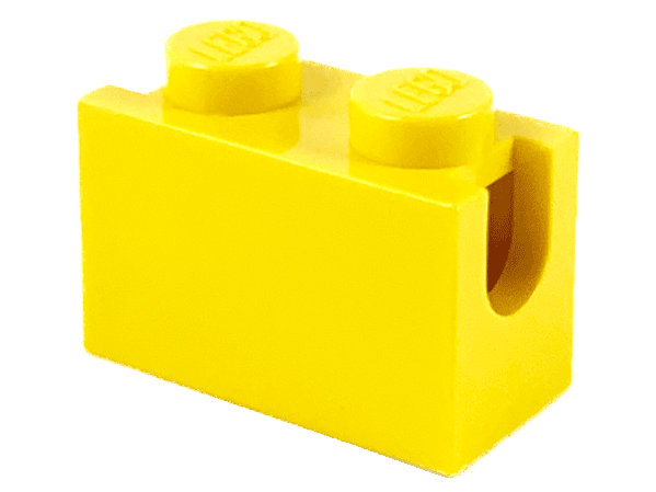 Brick Special 1 x 2 with Digger Bucket Arm Holder in Yellow