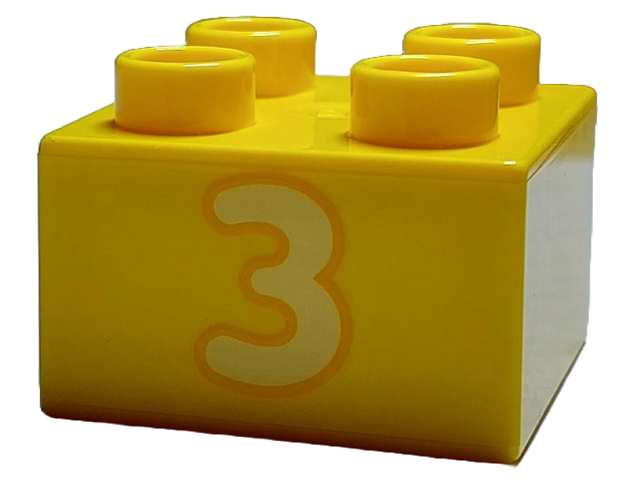 Duplo Brick 2 x 2 with Bright Light Yellow '3' Print in Yellow