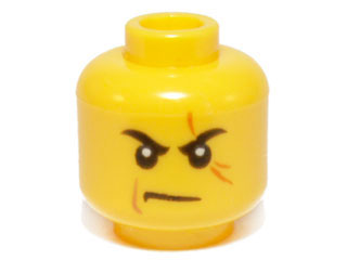 Head Black Eyebrows, Dark Orange Scar Across Left Eye, Medium Nougat Cheek Line, Scowl Pattern, Yellow
