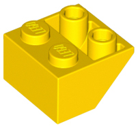 Brick Sloped Inverted 45° 2 x 2 [Ovoid Bottom Pin, Bar-sized Stud Holes] in Yellow