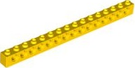 Technic Brick 1 x 16 [15 Pin Holes] in Yellow